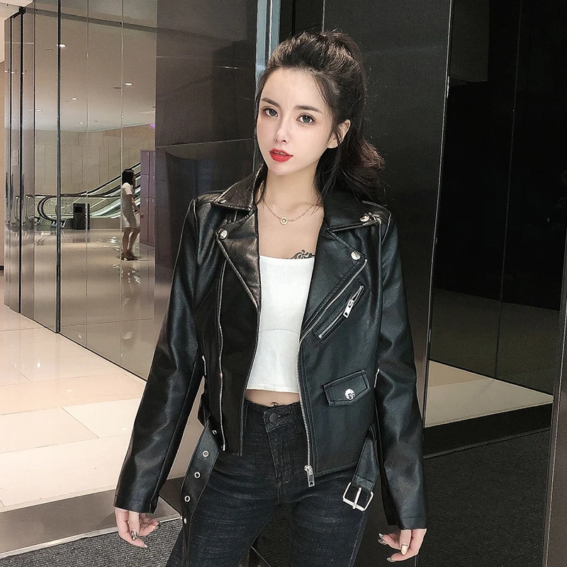 

2020 Spring And Autumn Fashion Women'S Leather Short Pu Leather Motorcycle Jacket Jacket Female